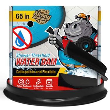 Imagem de Barreira de barragem de água de limite de chuveiro 165 cm - bloqueador de água de chuveiro dobrável preto - protetor para chuveiro - tampa de proteção de água para piso - bloqueador de água para porta