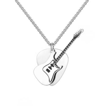 Imagem de OIDIMS Colar de palheta de guitarra para homens e mulheres de aço inoxidável personalizado, colar com pingente de palheta de rock, corrente ajustável, para amantes de música, festa, formatura, joias