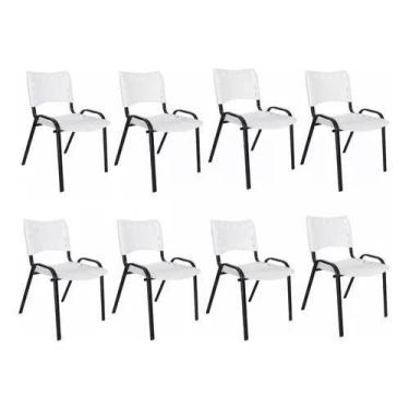 Imagem de Kit Com 8 Cadeiras Iso Para Escola Escritório Comércio Branca Base Pre