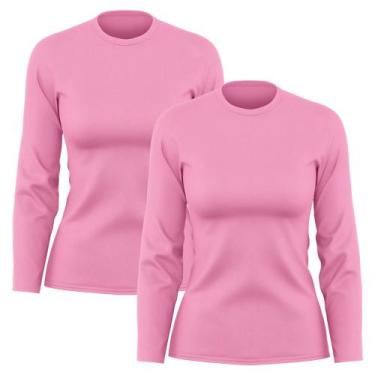 Imagem de Kit 2 Camisetas Feminina Manga Longa Dry Fit Básica Lisa Proteção Sola