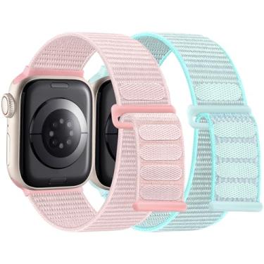 Imagem de Pulseiras femininas de nylon macio compatível com Apple Watch de 41 mm, pulseira rosa para iWatch 10 9 8 7 6 5 4 3 2 1