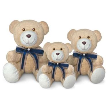 Imagem de Trio De Ursinhos De Pelúcia Articulado Decoração Com Laço 15, 20 e 25c
