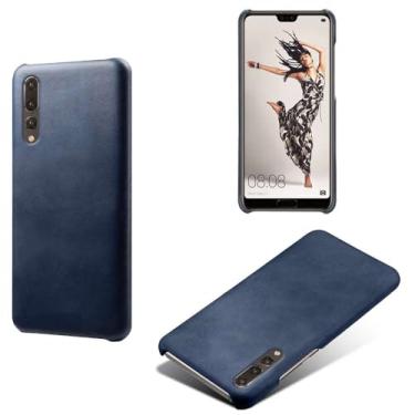 Imagem de Capa para Huawei P20 PRO,Proteção contra quedas,Casca de volta de cor sólida simples,Design de couro de imitação de plástico-Blue