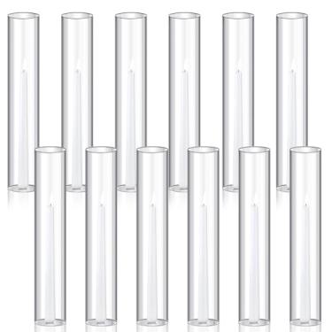 Imagem de Treela 6 peças 6,35 cm L x 35,5 cm A suporte de vela de furacão luva de cilindro de vidro sem fundo suporte de vela alta tampa de vidro transparente com extremidade aberta cobertura de tubo de chaminé para lâmpada pilar vela cônica