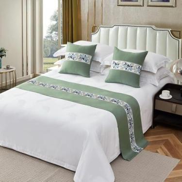 Imagem de Cama, corredor, lenços, colcha de hotel, decoração de cama de linho de algodão de alta qualidade, toalha de cama simples para solteiro, queen king, tamanho verde||50 x 240 cm para cama de 1,8 m