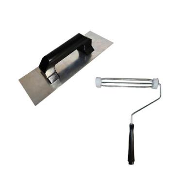 Imagem de Kit Rolo de Pintura Garfo e Desempenadeira Aço Liso - Micromax