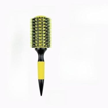 Imagem de Escova De Cabelo Térmica Amarela Cerdas De Javali Mista Madeira(20#)