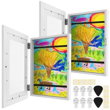 Imagem de XYDHQS Moldura de arte infantil de 1/2/4 peças, abertura frontal, moldura de exibição de arte infantil mutável, comporta 50 a 100 obras de arte para desenhos, projetos de arte infantis (branco-2)