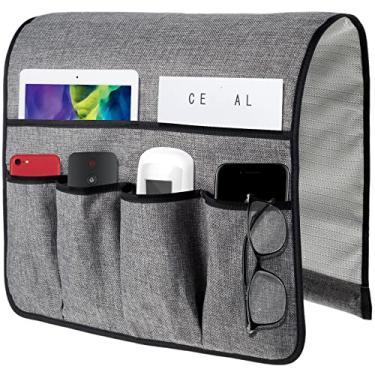 Imagem de Janoiuc Suporte de controle remoto para poltrona, organizador de apoio de braço de sofá com 6 bolsos, bolsa antiderrapante para apoio de braço de sofá elegante para revista, tablet, telefone, iPad,