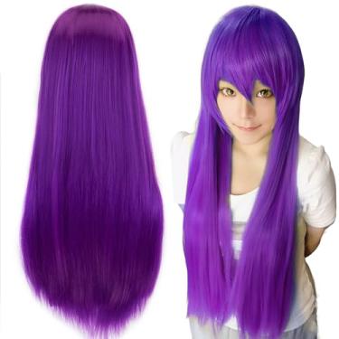 Imagem de IMISSU Perucas de cosplay de cabelo natural longo e reto com franja colorida fantasia de Halloween peruca de festa para menina (Tolet)