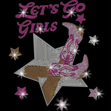 Imagem de SUPERDANT Let's Go Meninas Ferro em Strass Botas Cowboy Cristal Transferência de Calor Adesivos Estrelas Ferro em Decalques Pinky Strass Remendos para Meninas Camiseta Roupas Sacola Jaquetas Arte DIY