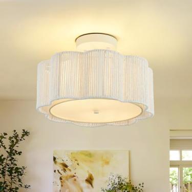 Imagem de Haolaike Luminária de teto de montagem embutida em vime de 33 cm, luminárias boho de 2 luzes para quarto, luz de teto moderna para corredor, cozinha, entrada, sala de jantar