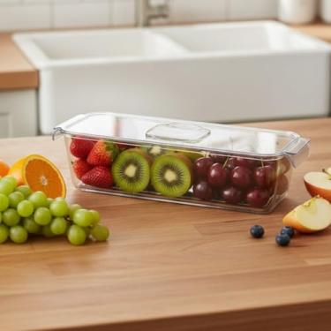 Imagem de Organizador de Geladeira com Escorredor Interno, 2,4 L - Caixa Plástica para Legumes, Saladas