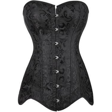 Imagem de Mulheres Sexy Longo Torso Overbust Espartilho Controle De Barriga Basco Bustier Vintage Jacquard Cintura Trainer Elegante Las Lace Up Corpete Push Up Shapewear Body Shaper, as shown, 5XL