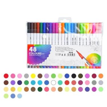 Imagem de Canetas Brush Pen e Ponta Fina 2 em 1 Kit Profissional para Lettering Caligrafia e Desenho Canetinhas Coloridas Dual Tip para Artistas Estudantes e Adultos (48 cores)