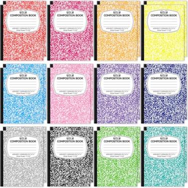 Imagem de Pacote com 24 cadernos de composição grande a granel 25 x 19 cm Livro de composição pautado universitário 12 cores de papel pautado de mármore diário escolar 60 folhas por livro para crianças Aldult