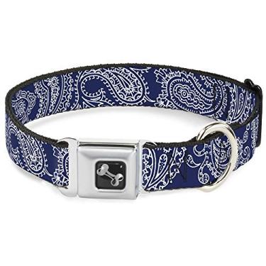 Imagem de Coleira para cachorro fivela de cinto de segurança Paisley azul e branco, 38 a 66 polegadas de 2,5 cm de largura