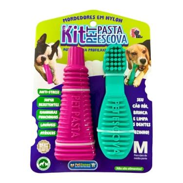Imagem de Kit Pet Pasta Escova Pet Games Mordedor Nylon Cães Médio M Bancon Born Pet (Azul e Vermelho - M)