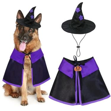 Imagem de GOYOSWA Fantasias de Halloween para cães, fantasia de bruxa, capa de bruxa, chapéu de feiticeiro, fantasias de Halloween para cães grandes GG (GG)