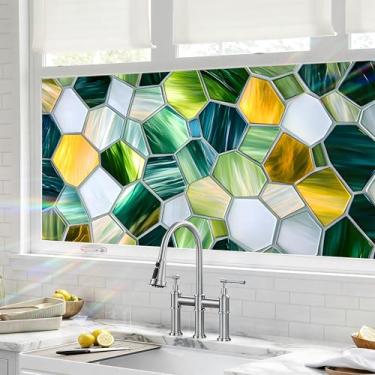 Imagem de Película de privacidade para janela 44,5 x 99,8 cm, película de vitral para janela com aderência estática, adesivos para janelas de vidro, adesivo de privacidade, não adesivo, reutilizável para porta