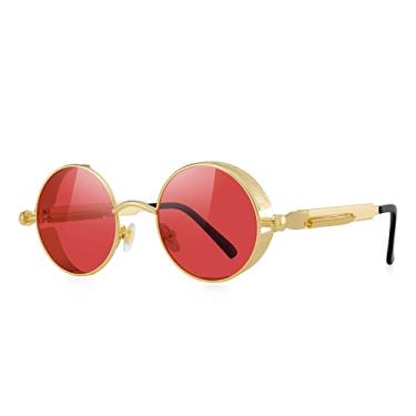 Imagem de MERRY'S Óculos de sol góticos Steampunk para mulheres e homens, armação de metal com lentes redondas S567, Dourado e vermelho, Free