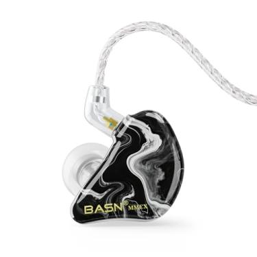 Imagem de BASN Fones de ouvido com driver triplo para músicos, fones de ouvido com isolamento de ruído com capa IEM e 2 cabos destacáveis (branco e preto)