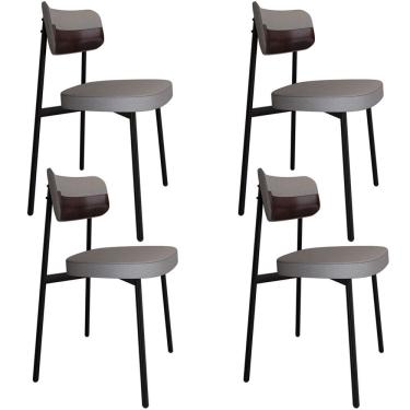 Imagem de Kit 04 Cadeiras Estofada Para Sala de Jantar Astrid Preto C01 Linho Cinza Courino Café - Lyam Decor