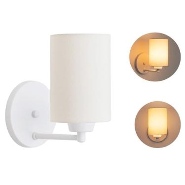 Imagem de Arandela Branca Com Cúpula Tecido Cru Quarto Cabeceira Cama.