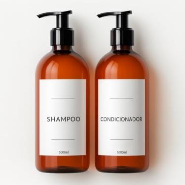 Imagem de Kit Para Banheiro Frasco Âmbar Shampoo E Condicionador White 500ml