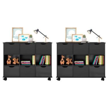 Imagem de Kit 2 Nichos Organizadores com 6 Gavetas Preto/Preto - Qmovi