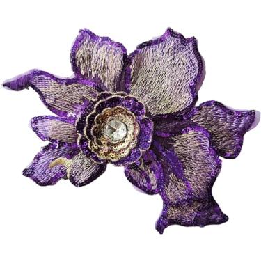 Imagem de Carytalee 2 peças de apliques de strass com lantejoulas roxas 3D para decoração de vestido de noiva de casamento, decoração de roupas de costura, 18 x 15 cm