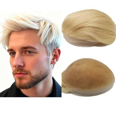 Imagem de Toupee de cabelo humano para homens loiro claro unidades de cabelo NLW peças de cabelo humano europeu masculino 25,4 x 20,3 cm sistema de substituição de cabelo humano de renda suíça fina para homem #613