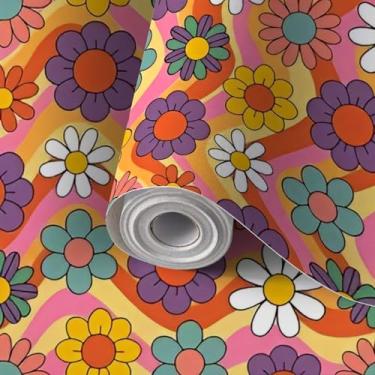 Imagem de AJWGDJAWYV Papel de parede autoadesivo adesivo sem costura flores coloridas arco-íris contato papel de parede amigável para cozinha, berçário, quarto 61 x 299 cm