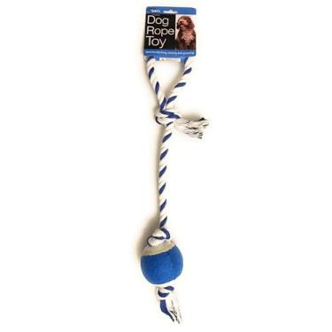 Imagem de Brinquedo de bola de tênis com corda de cachorro, corda de algodão trançada com bola, ideal para pegar e jogar (azul)
