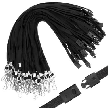 Imagem de Pacote com 60 cordões separáveis para crachás de identificação, cordão removível de segurança com gancho giratório J, cordão de segurança preto de 50 cm a granel para crachá, empresa, fábrica, campus