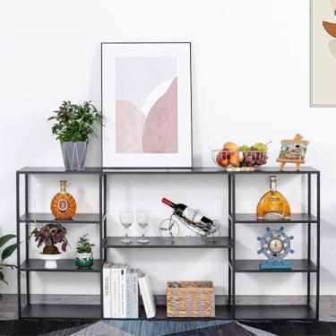 Imagem de Leinade Mesa de console de metal de 118 cm com 8 prateleiras de armazenamento, mesa de entrada extralonga, mesa de sofá estreita, mesa de corredor para entradas no corredor, hall de entrada, sala de