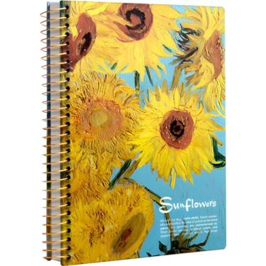 Imagem de ipoul Caderno espiral grande, B5, 300 páginas, caderno grande 20 x 25, diário grande de capa dura, caderno forrado com papel grosso, presentes de girassol Vincent Van Gogh para mulheres e crianças.
