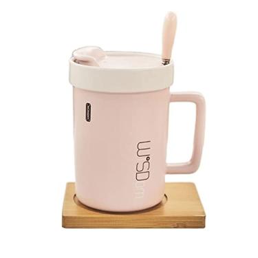 Imagem de Caneca 460 ml Caneca de escritório copo de cerâmica copo adorável com tampa colher porta-copos grande capacidade café da manhã xícara de café caneca de café (cor: Carvalho)