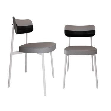 Imagem de Cadeira Alloa Fixa Com 4 Pés 50 X 44,7 X 83,8 Cm Com 2 Unidade Corriente Cinza Claro Courino Preto