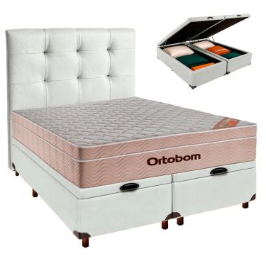 Imagem de Kit Cama Box Bau + Cabeceira + Colchão Queen Molas Ensacadas - Airtech - Ortobom