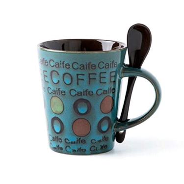 Imagem de GRFIT Caneca artística pintada à mão xícara de cerâmica para escritório em casa caneca de café copo de bebida de leite com colher presente interessante para amigos, colegas/caneca de café de 350 ml