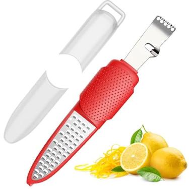 Imagem de Pisol Lemon Citrus Orange Zester and Grater Tool, Cheese Grater & Vegetable Grater for Lime, Garlic, Ginger, Chocolate, Fruits, Dishwasher Safe, Red_AB