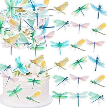Imagem de Ephlyn 63Pcs Edible Dragonfly Cupcake Toppers Wafer Paper Insect Birthday Garden Party Cake Decoration Picks for Baby Shower Wedding Birthday Party Cake Food Decorations Supplies Green
