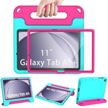 Imagem de AVAWO Capa infantil à prova de choque para Samsung Galaxy Tab A9+ Plus 11 polegadas com protetor de tela integrado, azul-petróleo + rosa
