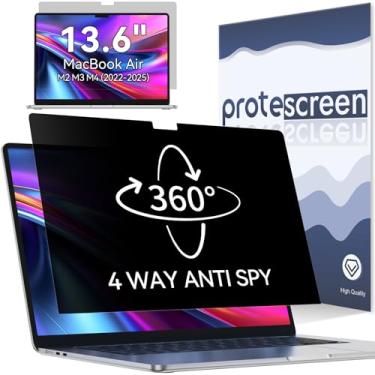 Imagem de Tela de privacidade de 360° para Macbook Air 13,6/13 polegadas (2022-2025, M2, M3, M4), privacidade de 4 vias, antirreflexo, filtro de luz azul, protetor de laptop antiespionagem para computador Mac