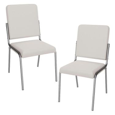 Imagem de Kit 2 Cadeiras Cromada Sala Jantar 2c129cr Corino Branco Kappesberg Branco