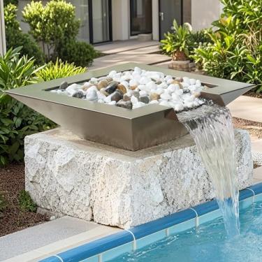 Imagem de SUMGREEN Tigela de água quadrada de aço inoxidável - pátina marrom antiga, recurso de água moderno e plantador para piscina, fonte ou jardim