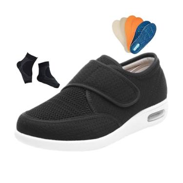 Imagem de Chinelos Confortáveis ​​​​para Diabéticos, Calçado De Caminhada Leve Para Homem Em Malha Respirável E Ajustável Para Diabéticos, Ténis Largo Antiderrapante Fácil Calçar, Para Edema,(Black,45 EU)