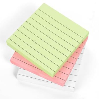 Imagem de Notas adesivas forradas 7,6 x 7,6 cm, superadesivos com linhas, fáceis de colocar para casa, escritório, caderno, 100 folhas/bloco (branco, rosa, verde)