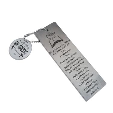 Imagem de Marca Página Cristão em Aço Inox com Versículo Bíblico João 1:1-5 | Marca Páginas Religioso | Presente de Fé | Acessório para Bíblia